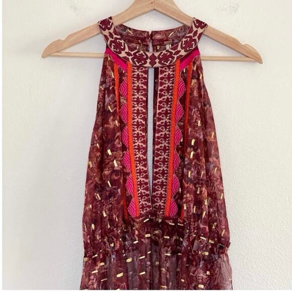 Free People Top Womens Size Small Red Ria Sleeveless Sheer Embroidered Boho Maxi - Picture 6 of 7